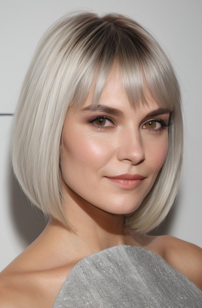 Angled Lob with Sweeping Curved Bangs