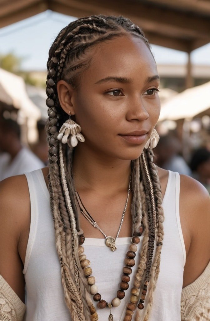 Box Braids with Beads and Shells