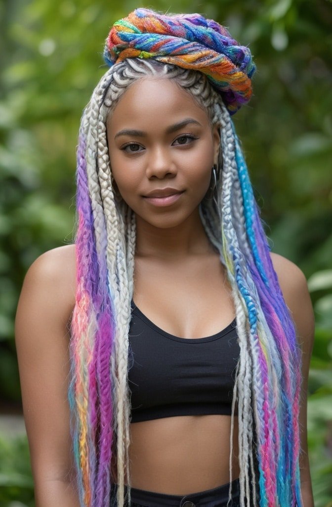 Box Braids with Colorful Yarn Wraps
