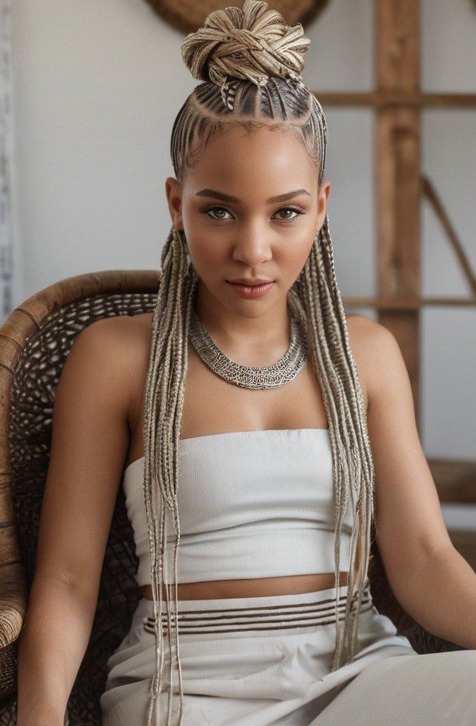 Box Braids with Cornrow Designs