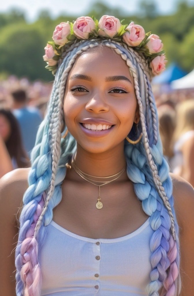 Box Braids with Ribbon Weave