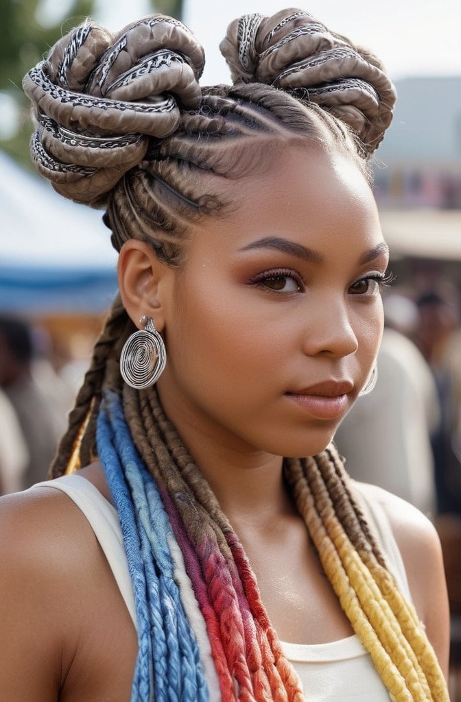 Braided Bantu Knots with Box Braids