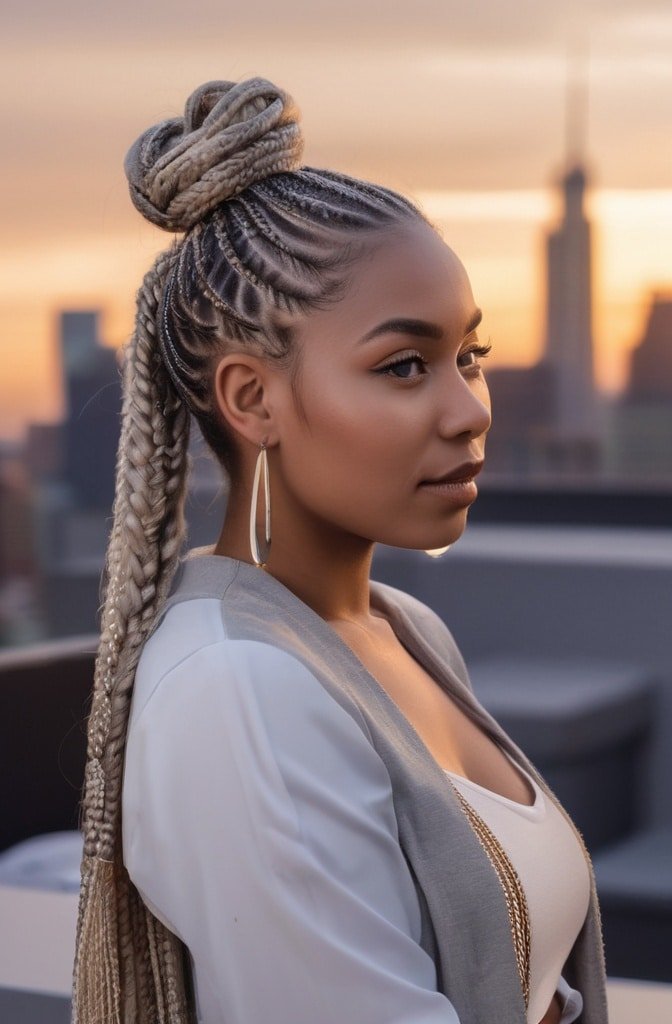 Braided Topknot with Hanging Box Braids