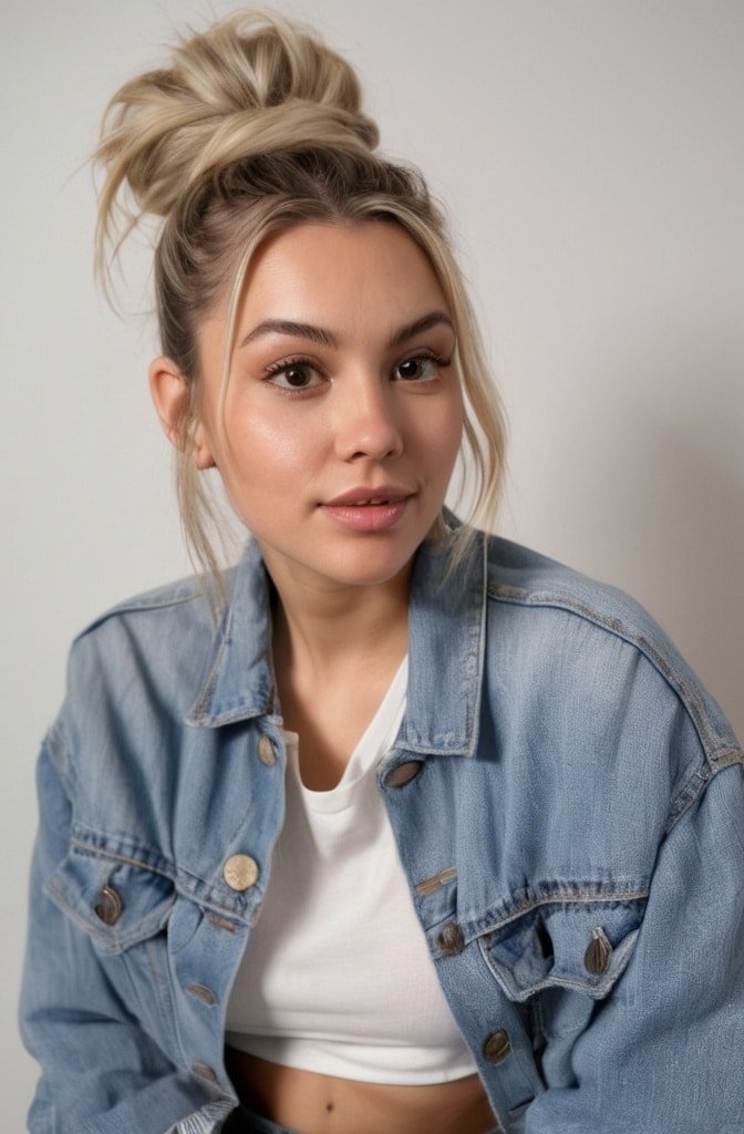 Messy Bun with Curtain Bangs