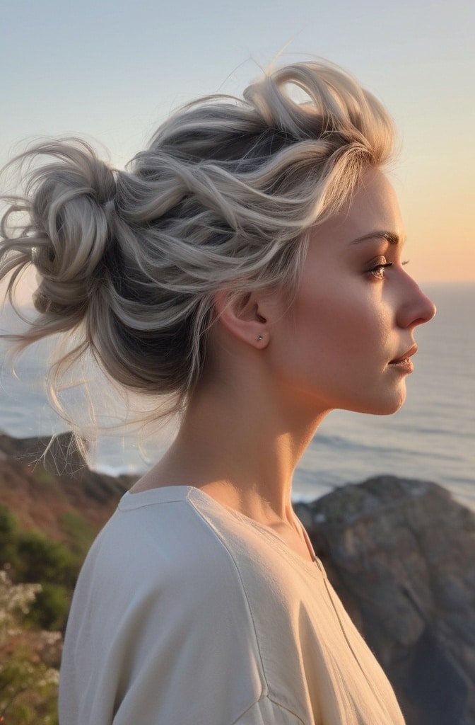 Messy Bun with Face-Framing Tendrils