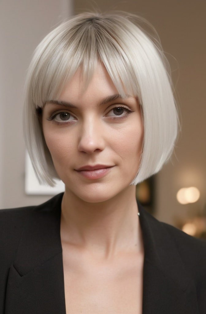 Razor-Cut Blunt Bob with Feathered Fringe