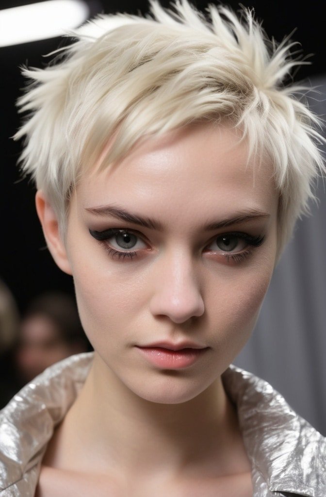 Shaggy Blonde Pixie with Long Sideburns