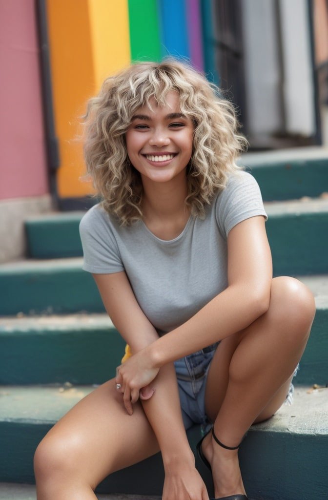 The Curly Shaggy Lob with Bangs