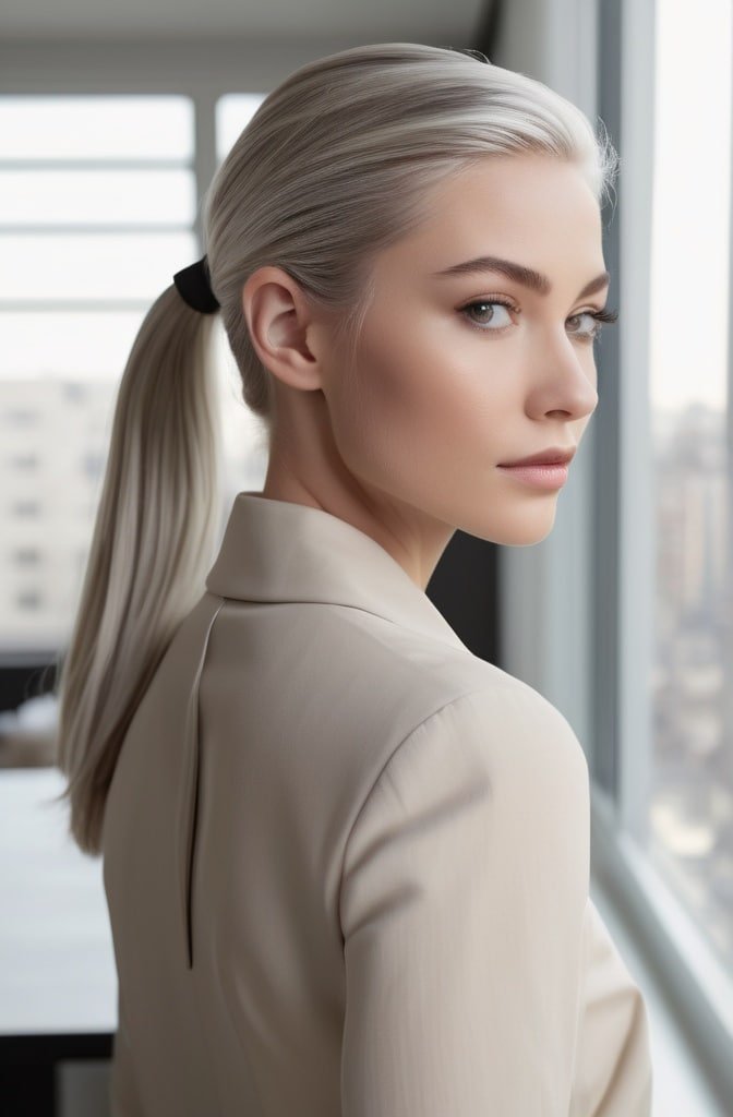 The Sleek Low Ponytail with Center Part