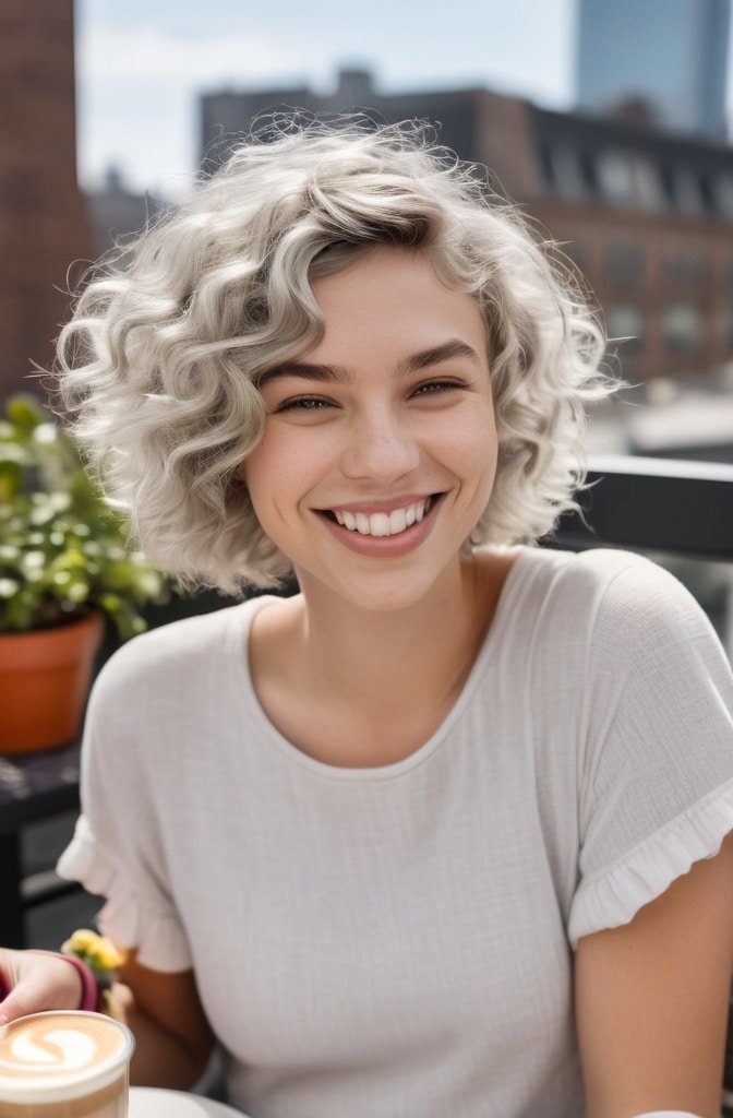 Wavy Bob with Curly Micro Bangs