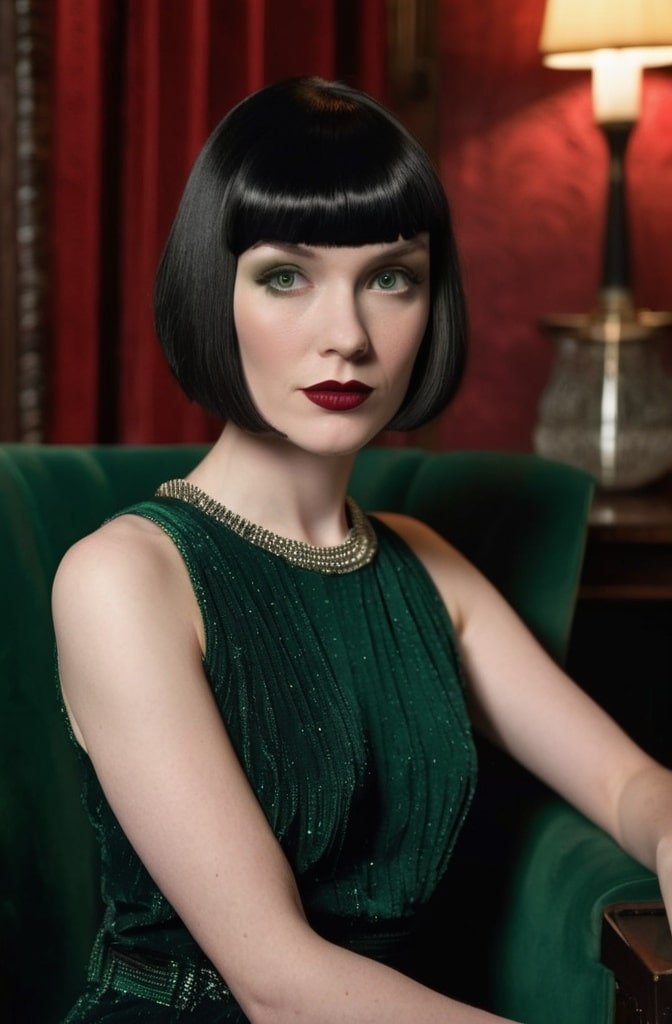 1920s Louise Brooks Bob with Blunt Bangs