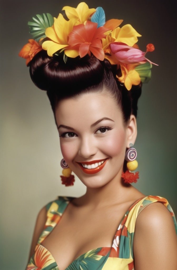 1940s Carmen Miranda Upswept Bangs