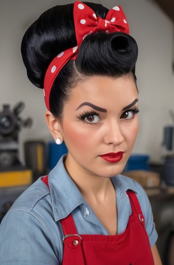 1940s Rosie the Riveter Bangs with Scarf