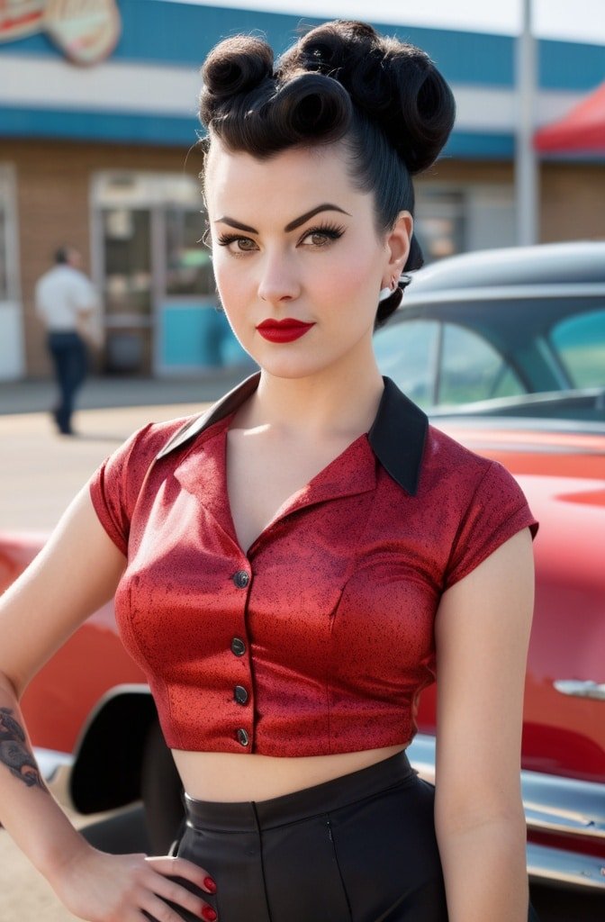1950s Rockabilly Bangs with Bandana