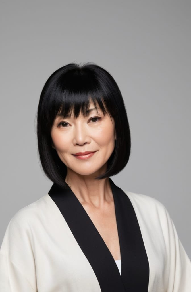Japanese-Inspired Straight Cut with Curved Bangs