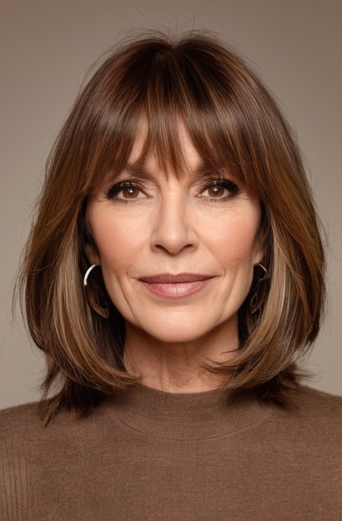 Layered Cut with Curtain Bangs and Money Piece