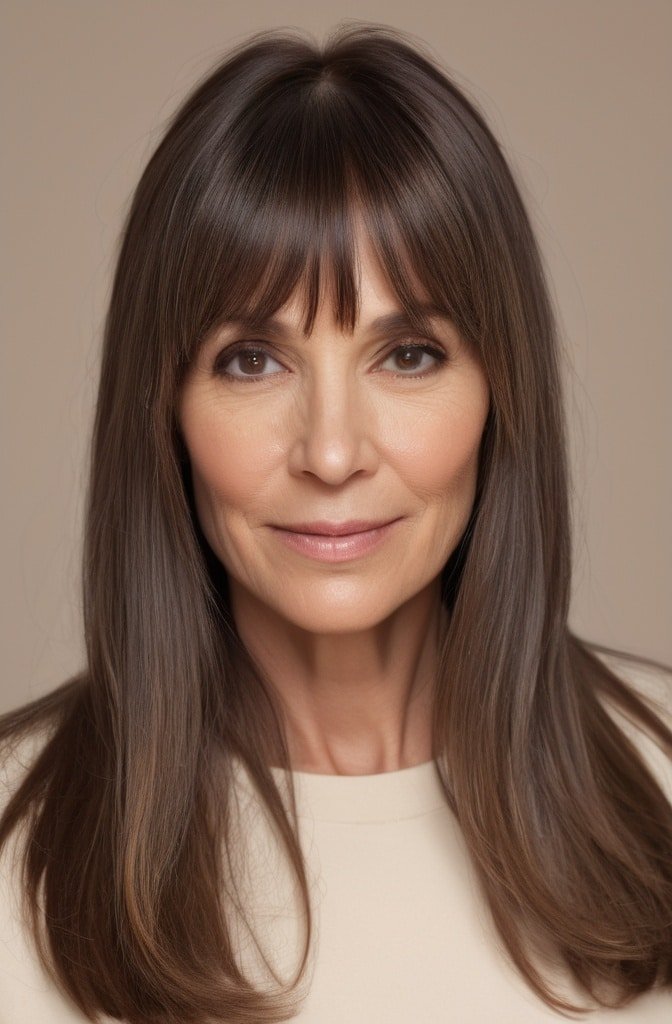 Long Hair with Curtain Bangs