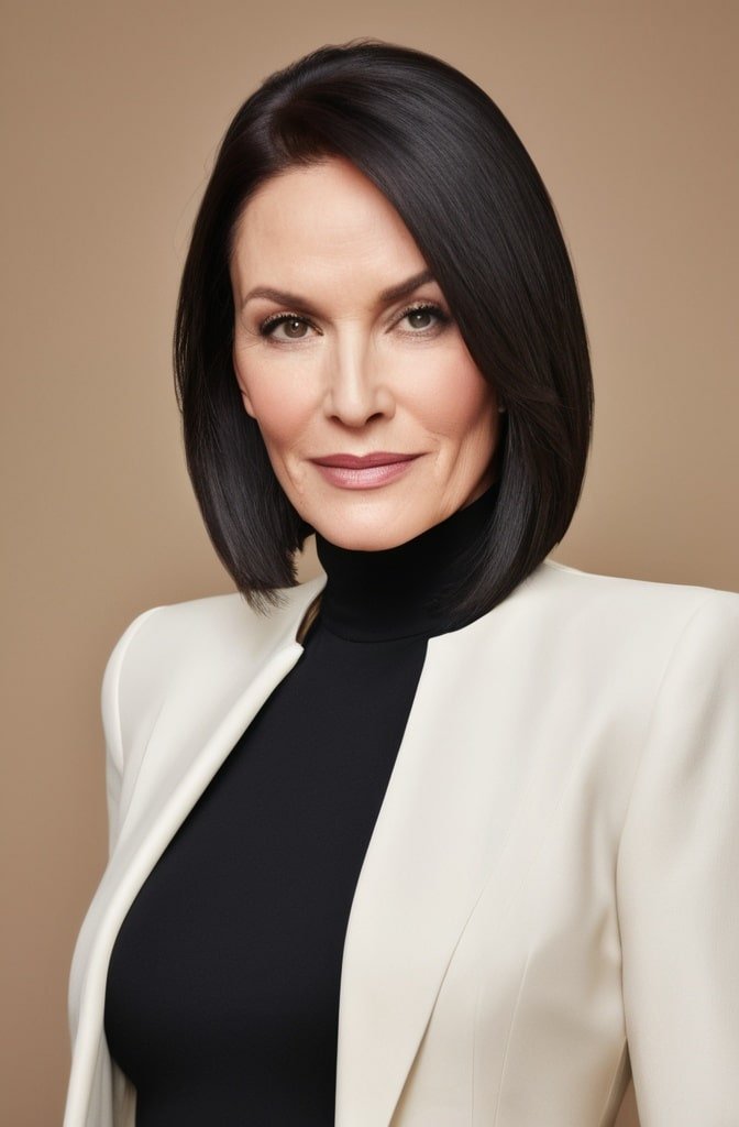 Sleek Center-Parted Cut with Face Oils